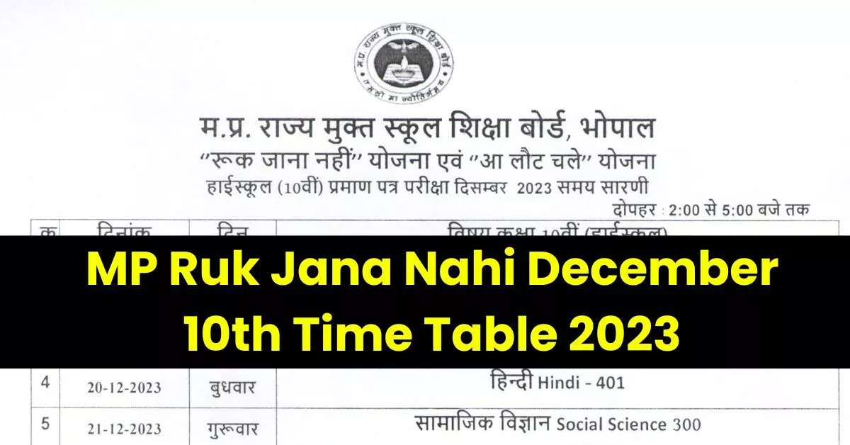 MP Ruk Jana Nahi December 10th Time Table 2023