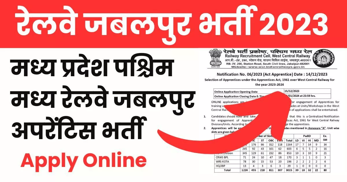 Railway WCR Jabalpur Apprentice Vacancy 2023
