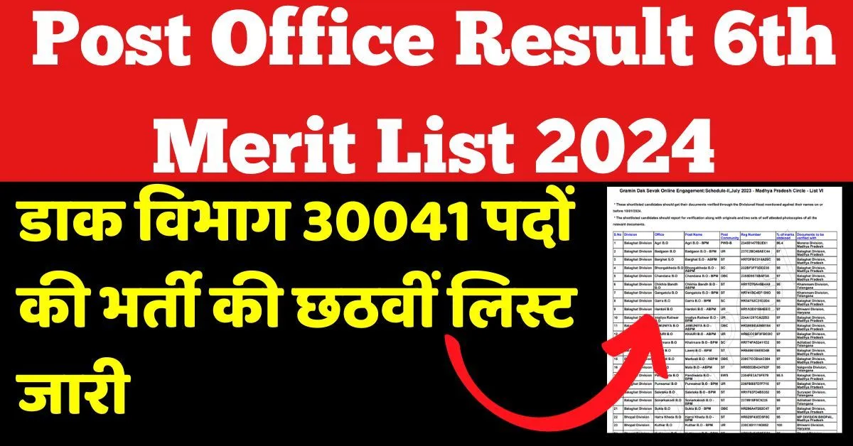 Post Office Result 6th Merit List 2024