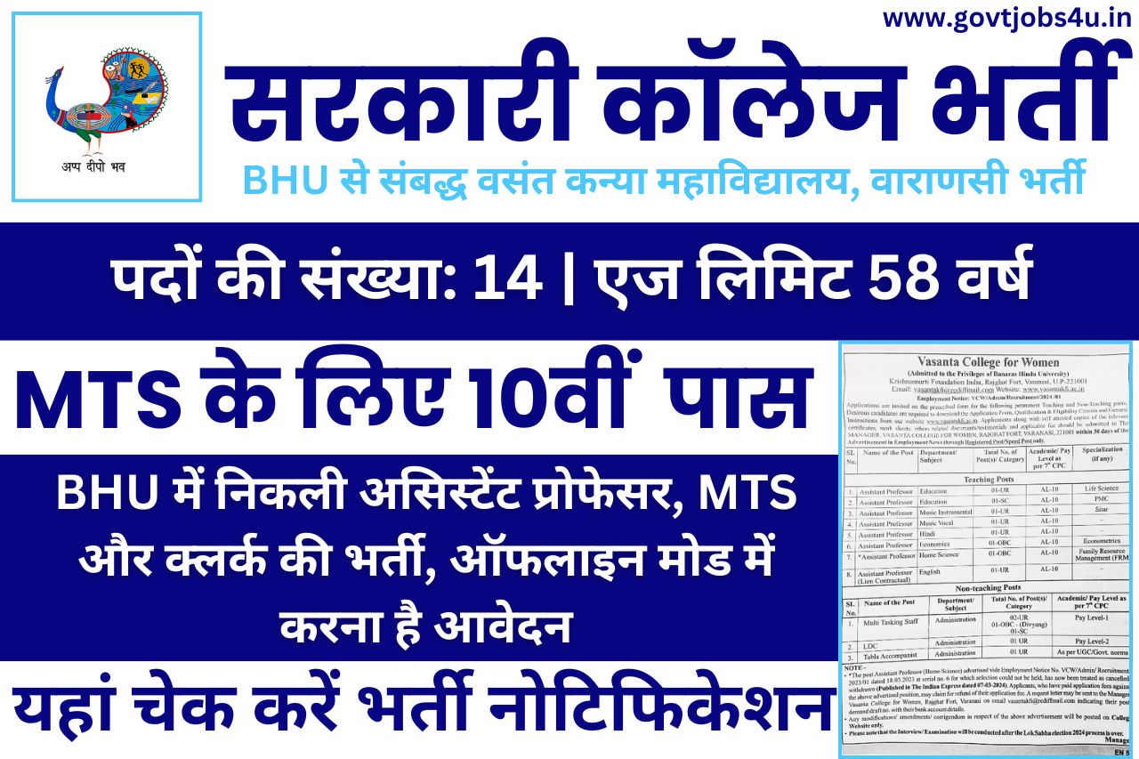 Vasant Kanya Mahavidyalaya Recruitment 2024