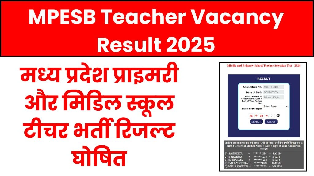 MPESB Teacher Vacancy Result 2025