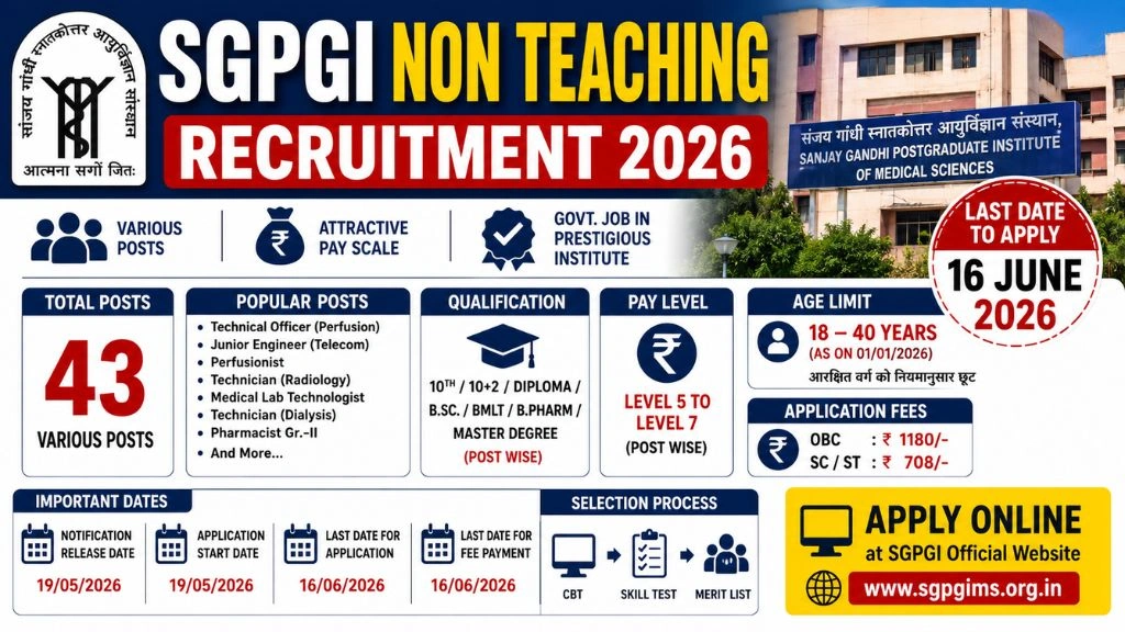 SGPGI Non Teaching Recruitment 2026