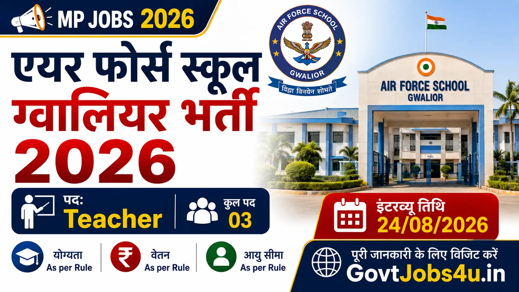 Air Force School Gwalior Recruitment 2026